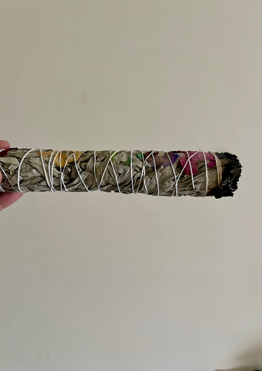 Large 7 Chakra White Sage with Rose Petals